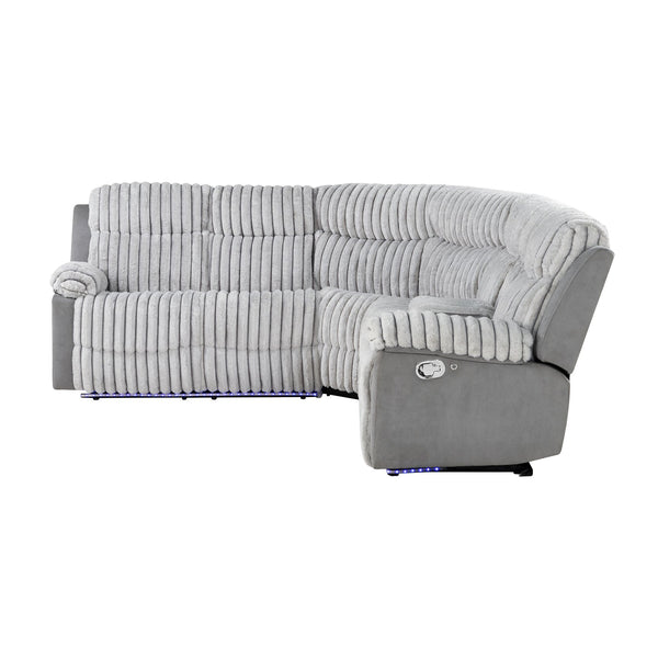 English Elm Bruni Grey Sectional with LED, Plush Upholstered 100% Polyester, Manual Recline, Medium-Firm Comfort B201S00309