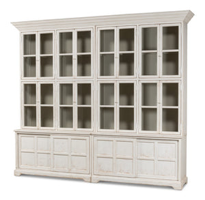 Sarreid Glass Front Bookcase - Stylish Pine Design With 8 Fixed & 2 Removable Shelves In Washed White Finish White  29949