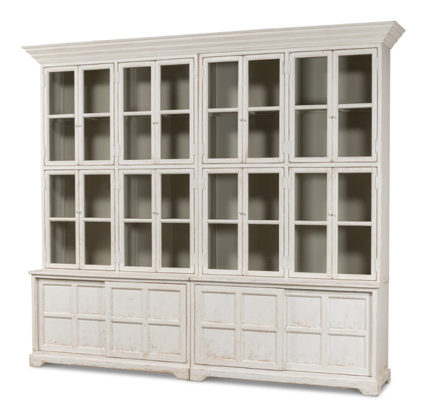 Sarreid Glass Front Bookcase - Stylish Pine Design With 8 Fixed & 2 Removable Shelves In Washed White Finish White  29949