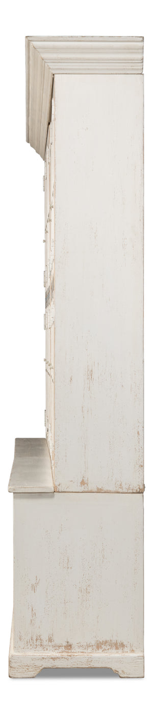 Sarreid Glass Front Bookcase - Stylish Pine Design With 8 Fixed & 2 Removable Shelves In Washed White Finish White  29949