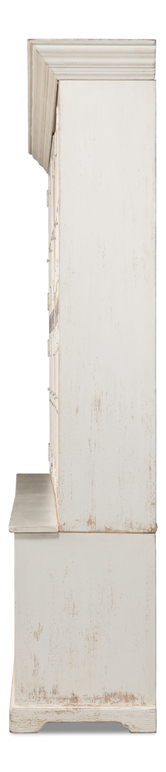 Sarreid Glass Front Bookcase - Stylish Pine Design With 8 Fixed & 2 Removable Shelves In Washed White Finish White  29949