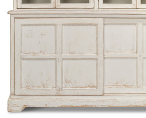 Sarreid Glass Front Bookcase - Stylish Pine Design With 8 Fixed & 2 Removable Shelves In Washed White Finish White  29949