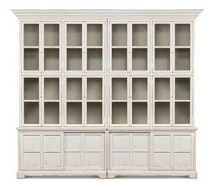 Sarreid Glass Front Bookcase - Stylish Pine Design With 8 Fixed & 2 Removable Shelves In Washed White Finish White  29949