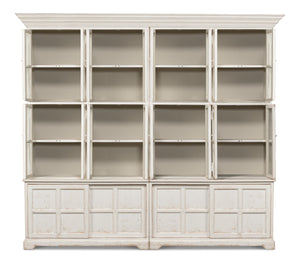 Sarreid Glass Front Bookcase - Stylish Pine Design With 8 Fixed & 2 Removable Shelves In Washed White Finish White  29949