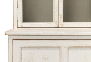 Sarreid Glass Front Bookcase - Stylish Pine Design With 8 Fixed & 2 Removable Shelves In Washed White Finish White  29949