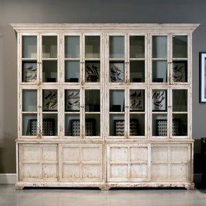 Sarreid Glass Front Bookcase - Stylish Pine Design With 8 Fixed & 2 Removable Shelves In Washed White Finish White  29949
