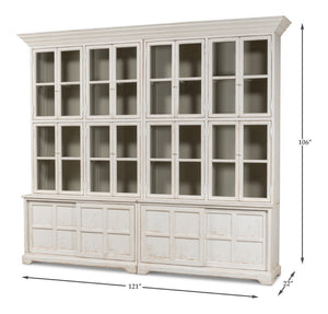 Sarreid Glass Front Bookcase - Stylish Pine Design With 8 Fixed & 2 Removable Shelves In Washed White Finish White  29949