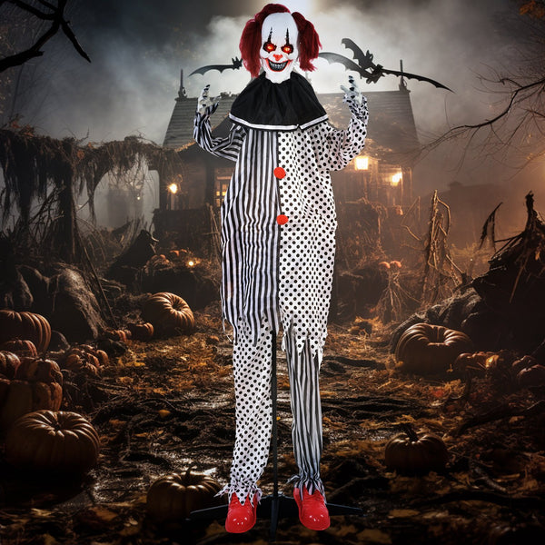 English Elm Homcom 6' Animated Circus Clown Prop - Life-Size Halloween Decoration With Motion, Sound & Light Effects W2225P229494