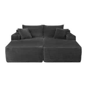 English Elm 75"cloud Plush Fabric Sectional with Double Chaise Deep Seat and Cup Holder for Living Room W3975S00053