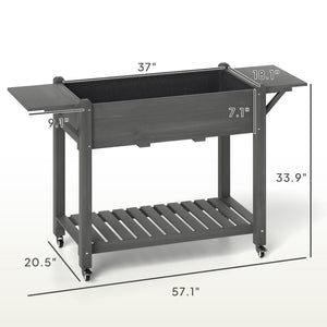 English Elm Convenient Carbonized Fir Wood Raised Planter Box with Wheels Side Tables and Storage T3971P423497