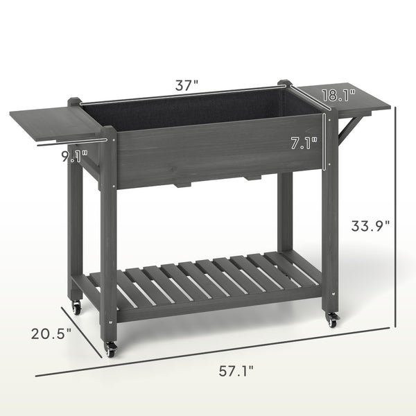 English Elm Convenient Carbonized Fir Wood Raised Planter Box with Wheels Side Tables and Storage T3971P423497