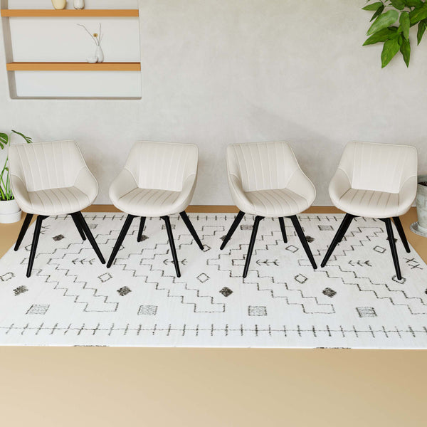 English Elm A set of 4 dining chairs featuring ergonomic PU upholstery, sturdy black metal legs and modern flair Black White W2189S00744