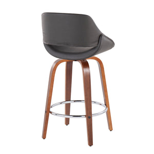 English Elm Fabrico Mid-Century Modern Counter Stool Set Of 2 In Walnut With Chrome Footrest & Grey Faux Leather B202S00255