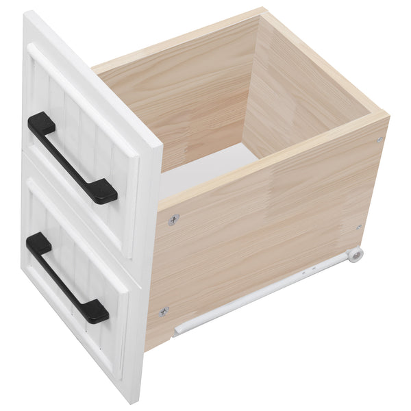 English Elm K&K 56.5" Kitchen Island with Drop Leaf, Embossed Vertical Stripe Barn Doors, Wheels & Charging Hub White N707P263094W