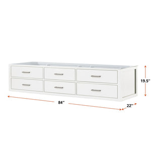 English Elm White Double Bath Vanity – 84" W X 22" D, Midcentury Design, Soft-Close Drawers, Space-Saving Storage B2731P258158-GIGA