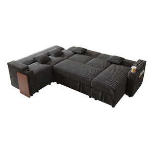 English Elm 100-inch Corduroy U-shaped Sectional Sleeper Sofa with Usb Port and Hidden Storage Dark Gray W2564S00135