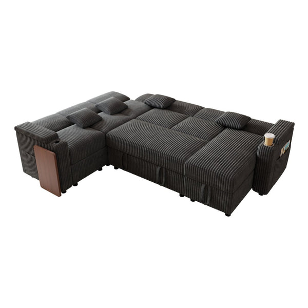 English Elm 100-inch Corduroy U-shaped Sectional Sleeper Sofa with Usb Port and Hidden Storage Dark Gray W2564S00135
