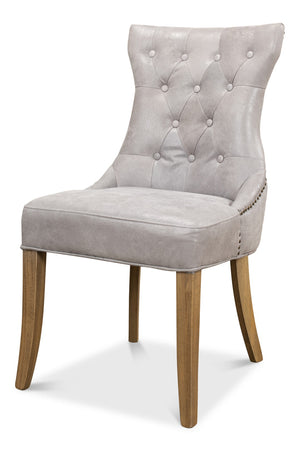 Sarreid Sophie Side Chair Set Of 2 - Vintage Grey Pigskin Leather & Sturdy Wood For Elegant Dining Spaces Grey  29970