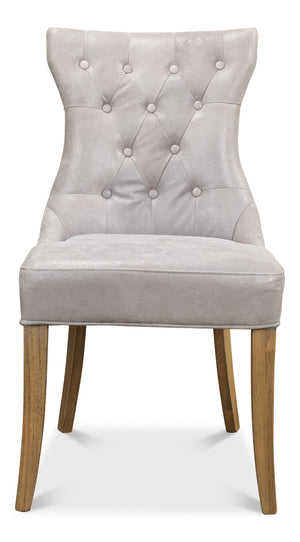 Sarreid Sophie Side Chair Set Of 2 - Vintage Grey Pigskin Leather & Sturdy Wood For Elegant Dining Spaces Grey  29970