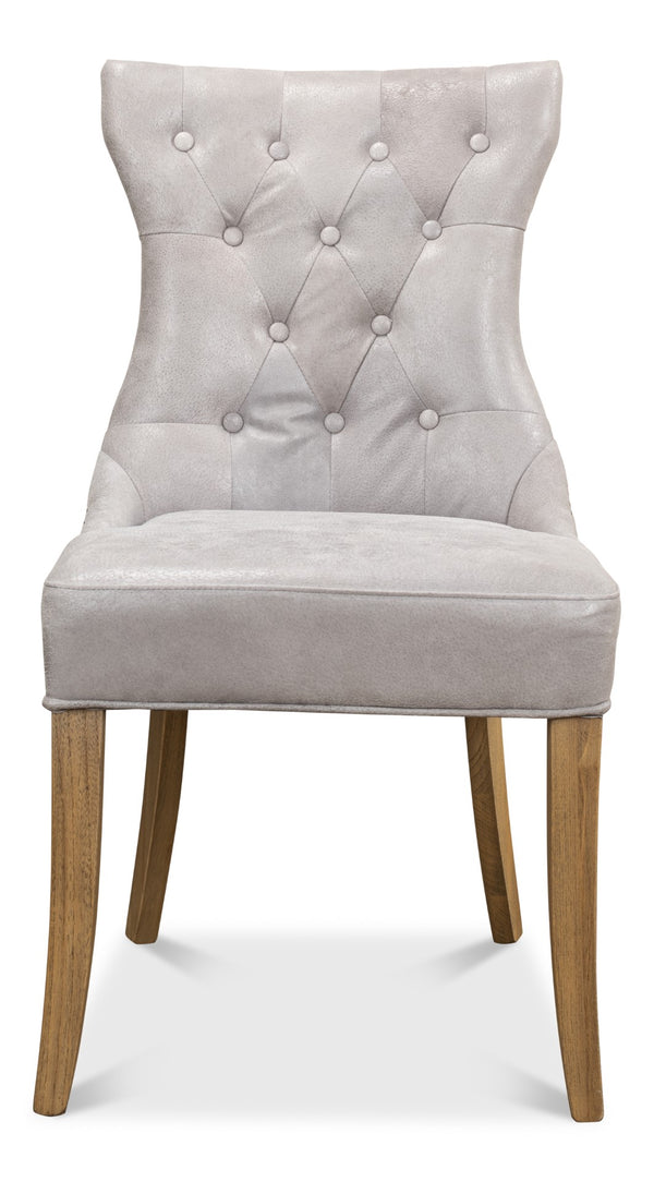 Sarreid Sophie Side Chair Set Of 2 - Vintage Grey Pigskin Leather & Sturdy Wood For Elegant Dining Spaces Grey  29970
