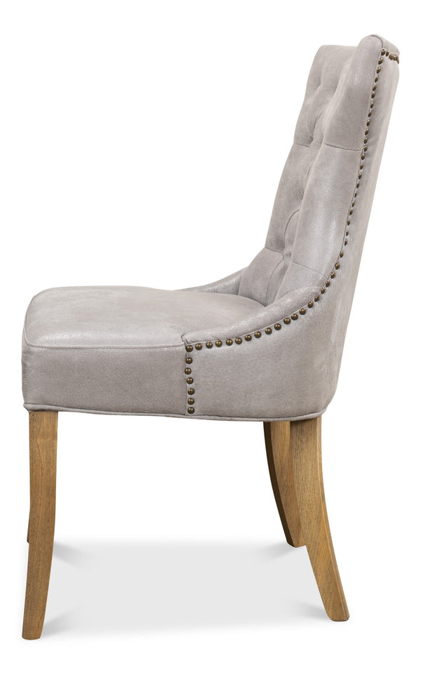 Sarreid Sophie Side Chair Set Of 2 - Vintage Grey Pigskin Leather & Sturdy Wood For Elegant Dining Spaces Grey  29970