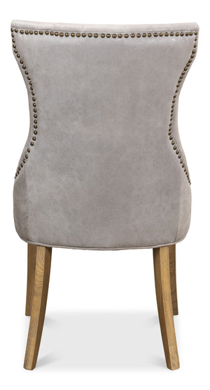 Sarreid Sophie Side Chair Set Of 2 - Vintage Grey Pigskin Leather & Sturdy Wood For Elegant Dining Spaces Grey  29970