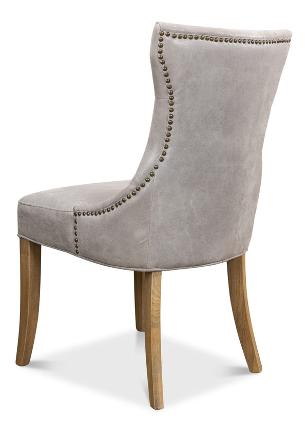 Sarreid Sophie Side Chair Set Of 2 - Vintage Grey Pigskin Leather & Sturdy Wood For Elegant Dining Spaces Grey  29970