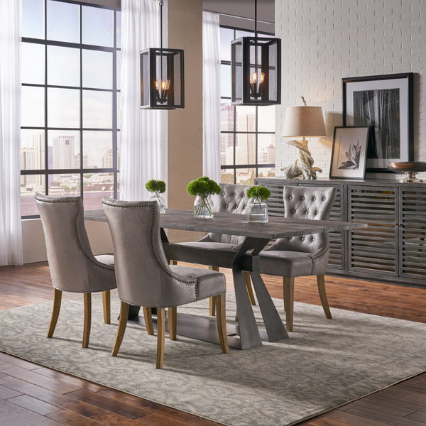 Sarreid Sophie Side Chair Set Of 2 - Vintage Grey Pigskin Leather & Sturdy Wood For Elegant Dining Spaces Grey  29970