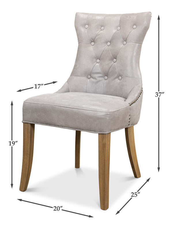 Sarreid Sophie Side Chair Set Of 2 - Vintage Grey Pigskin Leather & Sturdy Wood For Elegant Dining Spaces Grey  29970