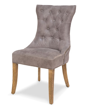 Sarreid Sophie Side Chair Set Of 2 - Vintage Grey Pigskin Leather & Sturdy Wood For Elegant Dining Spaces Grey  29970