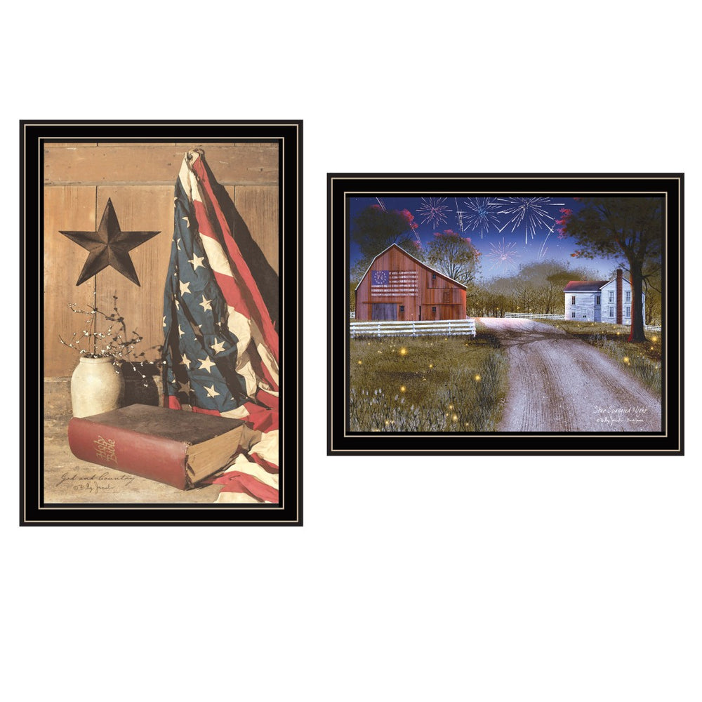 English Elm Trendy Decor 4u Patriotic Two Piece Framed Wood Wall Art Set by Billy Jacobs B067P256610