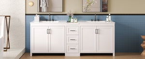 English Elm Christopher Knight Home® - 84" Double-Sink Bathroom Vanity with Quartz Countertop, Adjustable Shelves, Soft-Close Drawers & Silver Handles White N817P286004W