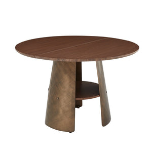 English Elm 47.25 Inch Round Dining Table Walnut Mdf Top Bronze Metal Frame Seats Six W3357S00001