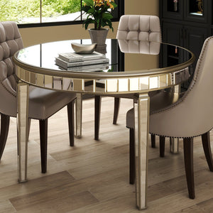 English Elm 47.24" Round Glass Dining Table with Mirror Top Silver Vintage Gold Geometric Frame Elegant Centerpiece W3207P285434