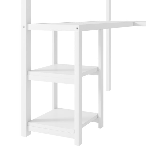 English Elm Metal Queen Loft Bed with Wardrobe, LED Light, L-Shaped Desk and USB Ports for Space-Saving Rooms White 65.75 L x 17.52 W x 6.3 H W2593S00039