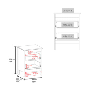 English Elm White Nightstand Two-Drawer Accent Table with Classic Knobs, Durable Wood Frame, Bright Versatile Style B062P323159