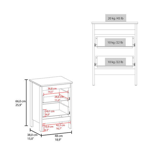 English Elm White Nightstand Two-Drawer Accent Table with Classic Knobs, Durable Wood Frame, Bright Versatile Style B062P323159