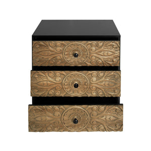 English Elm 3 Drawer Solid Wood Cabinet Hand Carved Relief Fronts Pine Feet Bedroom Storage W688138033