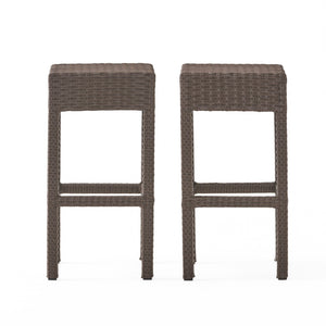 English Elm Outdoor Woven Rattan Backless Barstools Set of 2 Iron Frame Patio Counter Seating N772P368970D