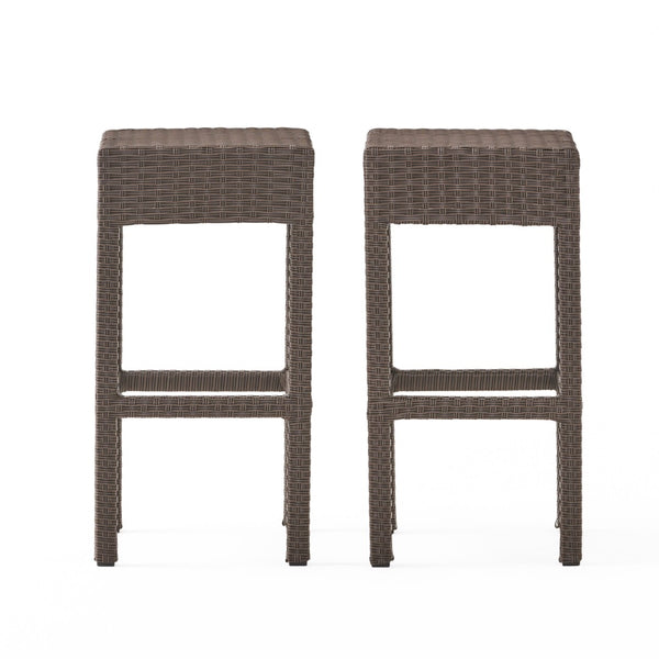 English Elm Outdoor Woven Rattan Backless Barstools Set of 2 Iron Frame Patio Counter Seating N772P368970D
