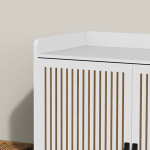 English Elm Multi-functional Shoe Cabinet with Adjustable Shelves, Stool & Retractable Toe-Kick Drawer, White Storage Organizer with Sturdy Top for Entryway and Hallway W3383P361254