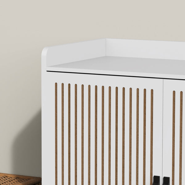 English Elm Multi-functional Shoe Cabinet with Adjustable Shelves, Stool & Retractable Toe-Kick Drawer, White Storage Organizer with Sturdy Top for Entryway and Hallway W3383P361254