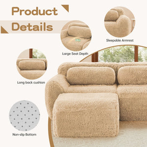 English Elm 114''soft Plush Modular Sectional Sofa with Cloud Cushions for Living Room Theater Light Khaki W714S01567