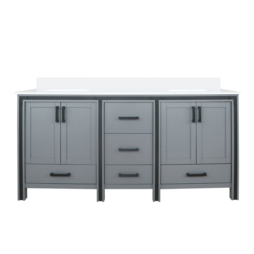 English Elm Dark Grey Double Bath Vanity 72" W X 22" D – Elegant White Quartz Top, Ample Storage & Soft-Close Features B2731P260635