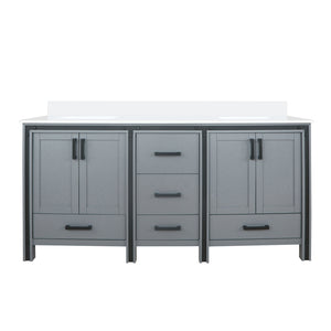 English Elm Dark Grey Double Bath Vanity 72" W X 22" D – Elegant White Quartz Top, Ample Storage & Soft-Close Features B2731P260635