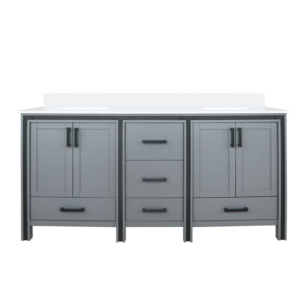 English Elm Dark Grey Double Bath Vanity 72" W X 22" D – Elegant White Quartz Top, Ample Storage & Soft-Close Features B2731P260635