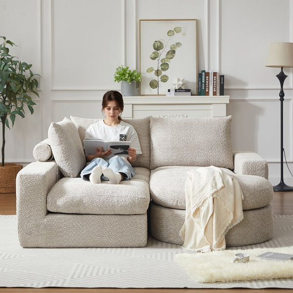 English Elm 99-Inch Chenille Cloud Curved Sectional Sofa – Modern L-Shaped Boneless Couch With Chaise & Comfort W834S00476