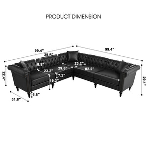 English Elm Sectional Chesterfield Sofa with Tufted Back Nailhead Trim Pu Leather 5 Seat Living Room Black W680S00112