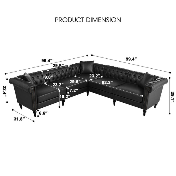 English Elm Sectional Chesterfield Sofa with Tufted Back Nailhead Trim Pu Leather 5 Seat Living Room Black W680S00112