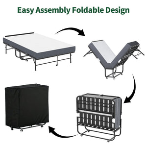 English Elm 75 Inch Rollaway Twin Bed with Memory Foam Mattress Heavy Duty Steel Frame Foldable W2735P425461